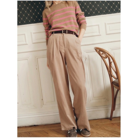 NWT Marine Layer Flora Corduroy Trousers Woodsmoke Tan Wide Leg Pants Size 6 - Picture 1 of 8